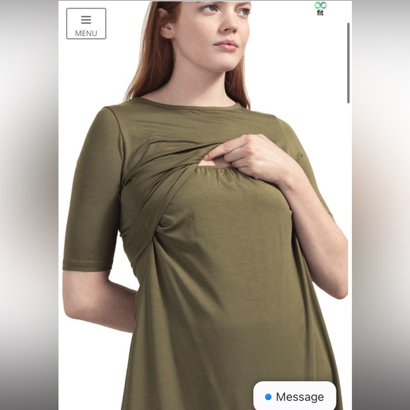 Boob Design Maternity Nursing Twist Short Sleeved Dress Forest Green Size Small - Picture 4 of 12